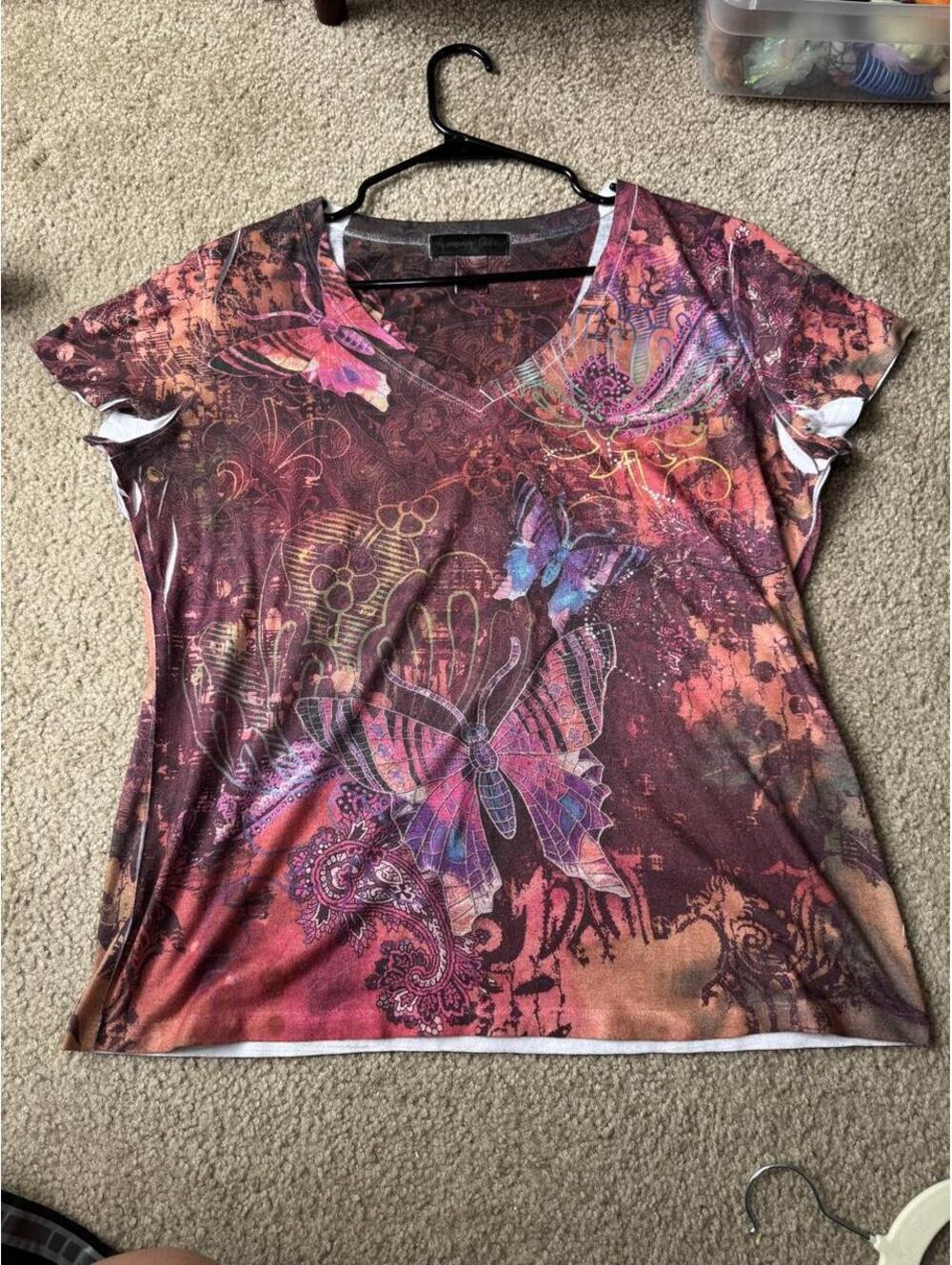 Appropriate Behavior butterfly and paisley print polyester top in XL